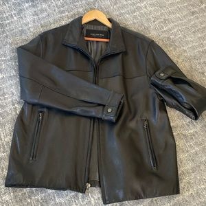 Black leather jacket men's size Large . Soft gorgeous leather . Zip front .
